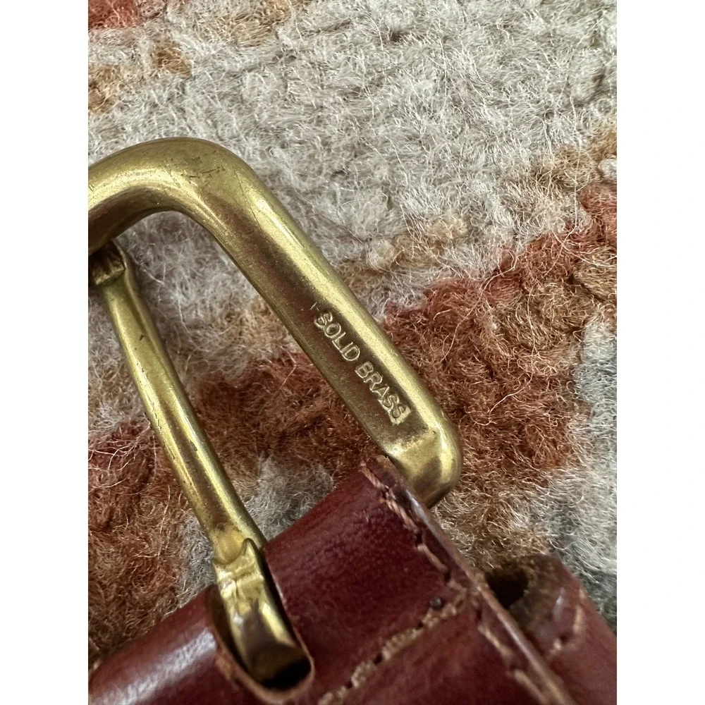 Vintage Brown Genuine Leather Hand Laced Braided Belt Solid Brass Buckle Large